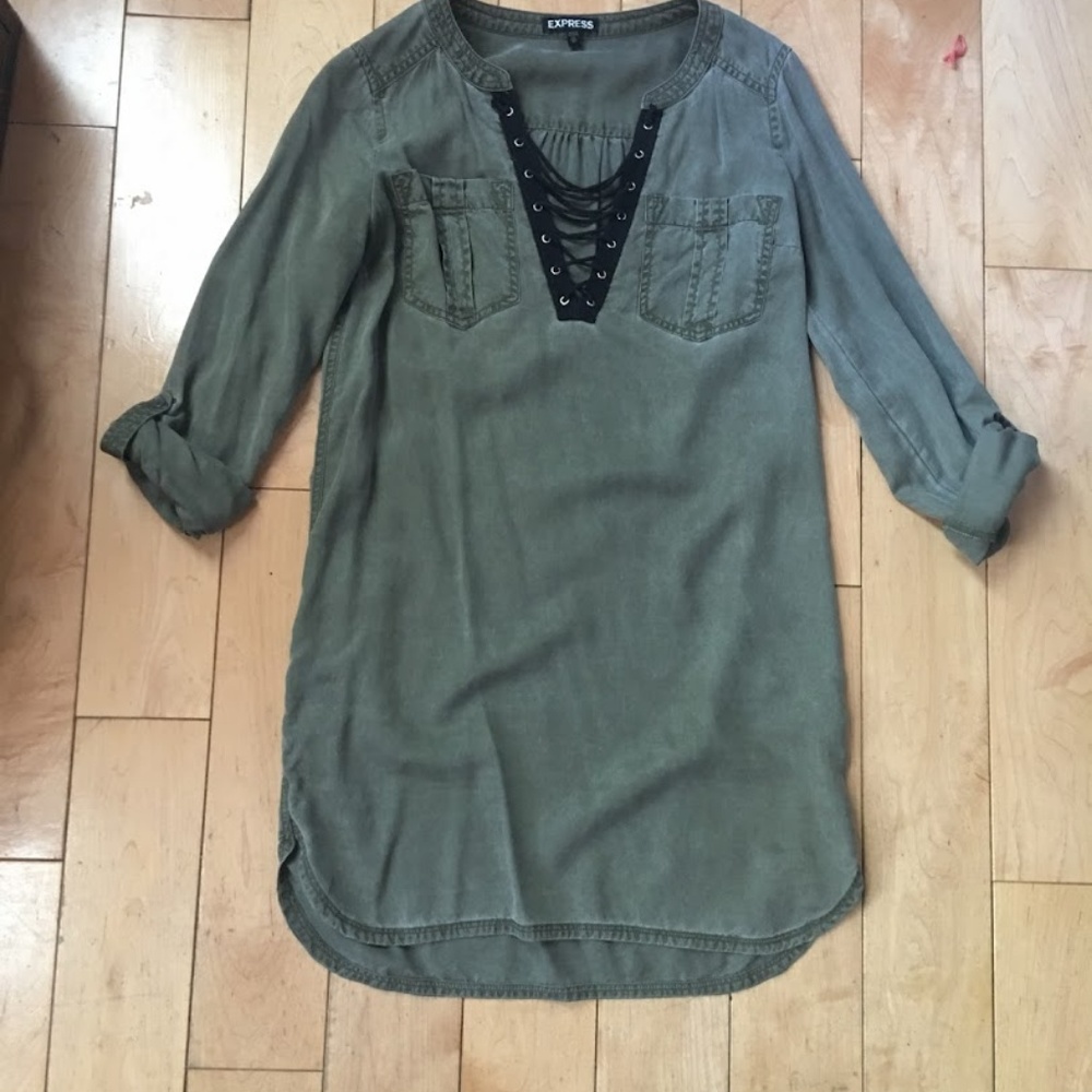 Express Olive Green Lace Up Dress